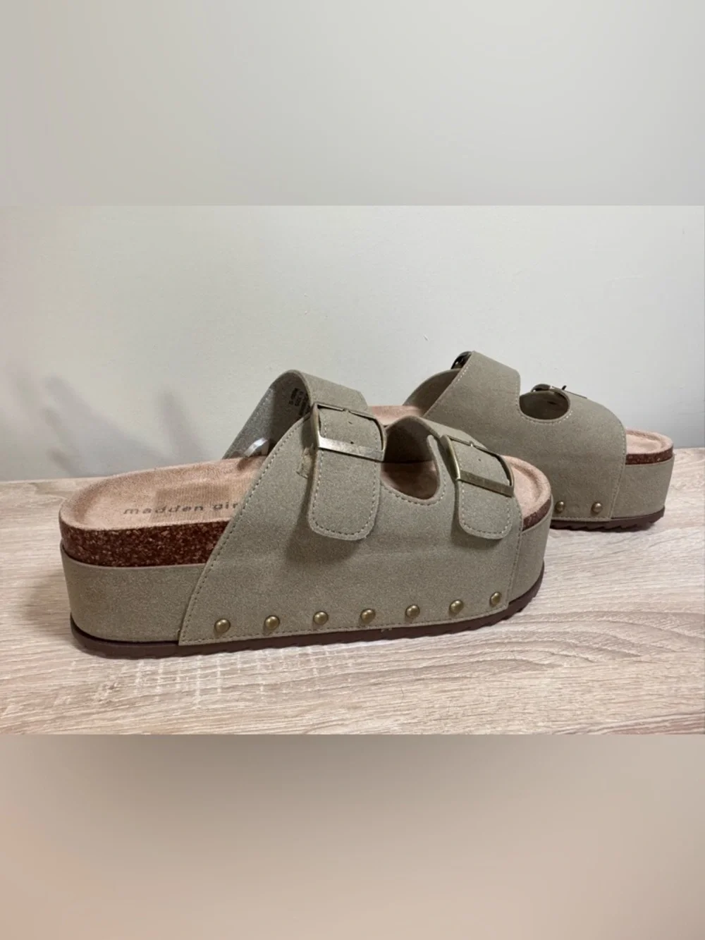 Madden Girl Platform Slip On Sandals Slides w/ Metal Studs, Double Strap, 10